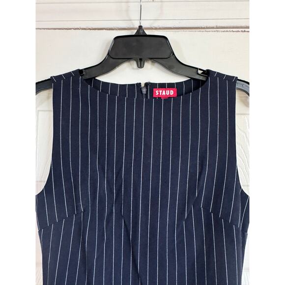 STAUD Sheila Navy Pinstripe Sheath Mini Dress XS - Picture 6 of 8